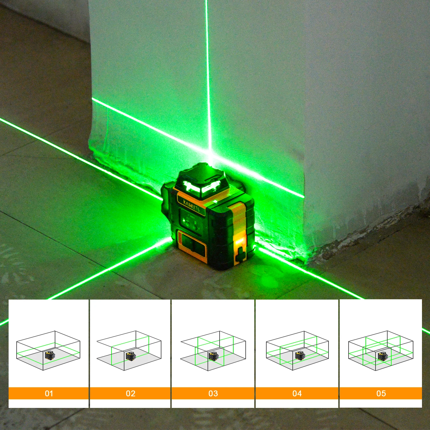 Power Tools Green Color - KAIWEETS KT360A 3D Cross Line Self-leveling